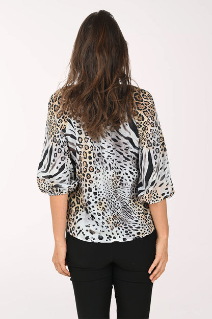 Animal Print Puffed Sleeve Shirt