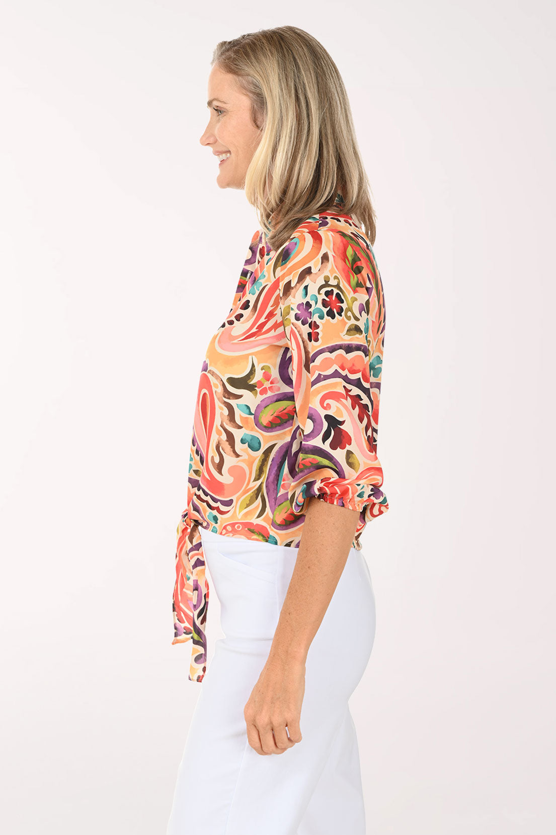 Bright Paisley Tie-Front Shirt