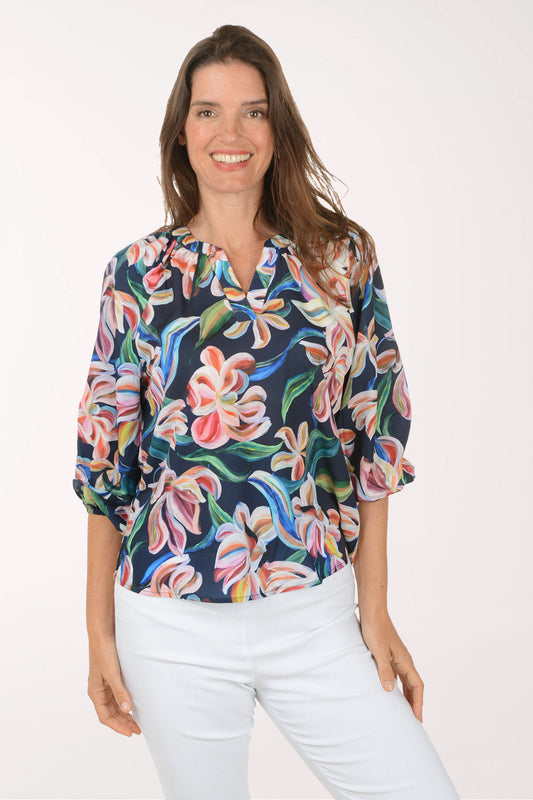 Painted Lily Puffed Sleeve Blouse