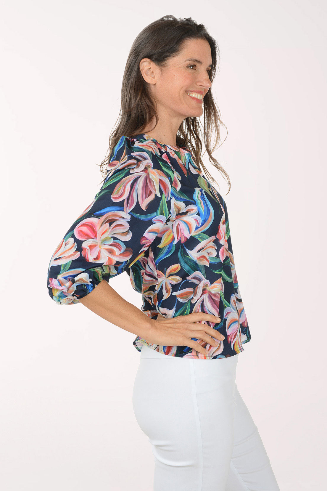 Painted Lily Puffed Sleeve Blouse