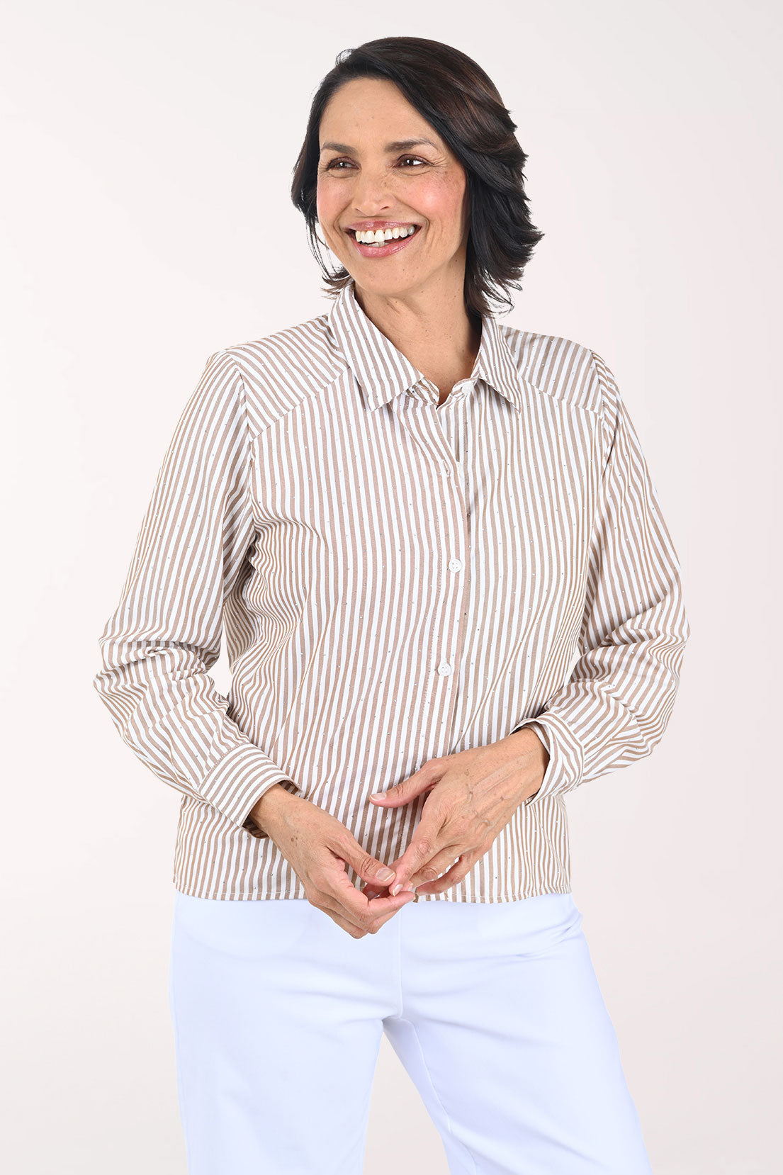 Rhinestone Striped High-Low Shirt