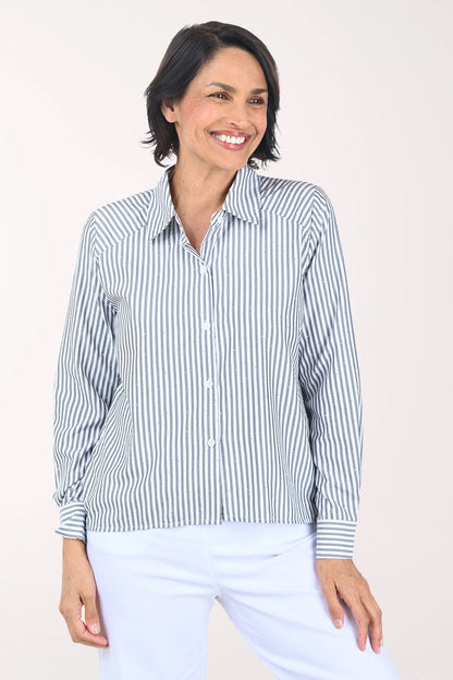 Rhinestone Striped High-Low Shirt