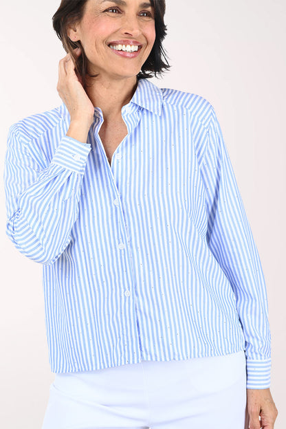 Rhinestone Striped High-Low Shirt
