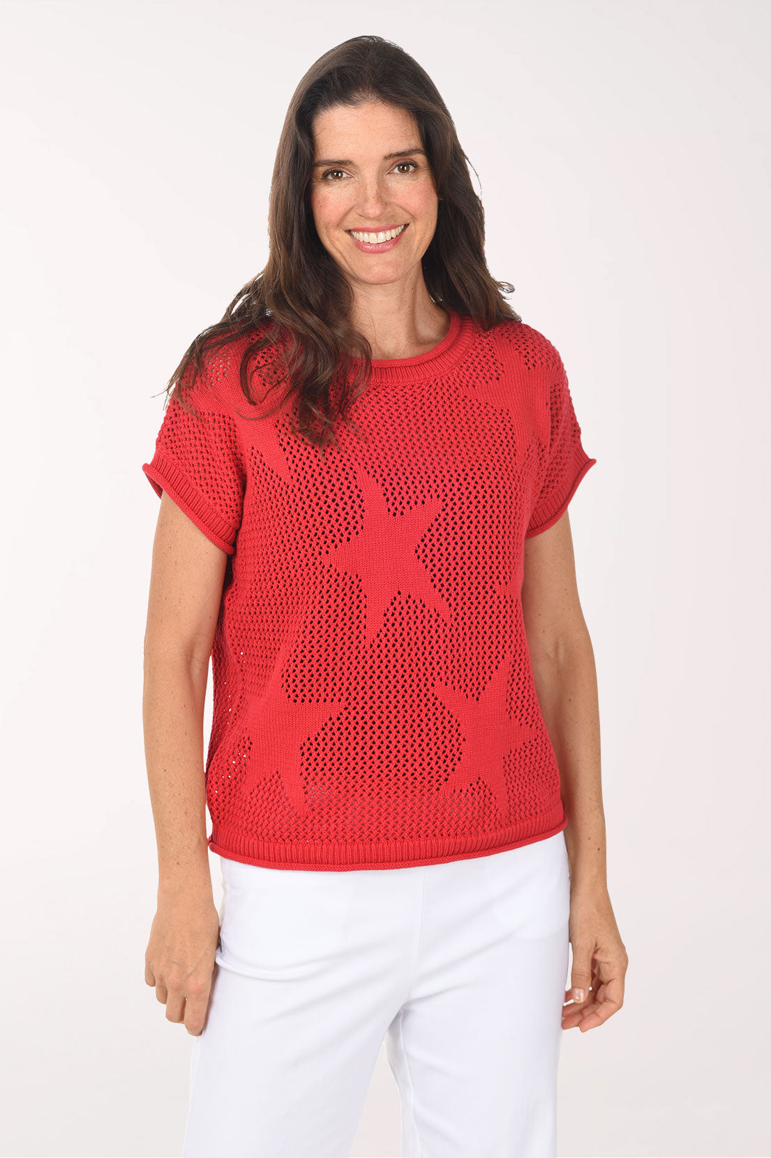 Star Open Knit Short Sleeve Sweater