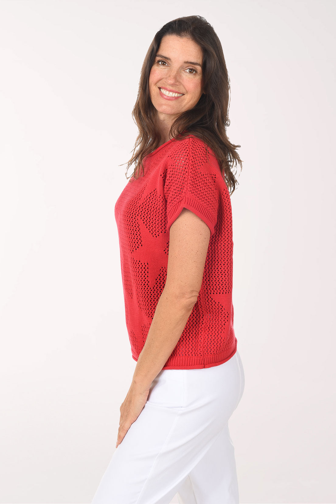 Star Open Knit Short Sleeve Sweater