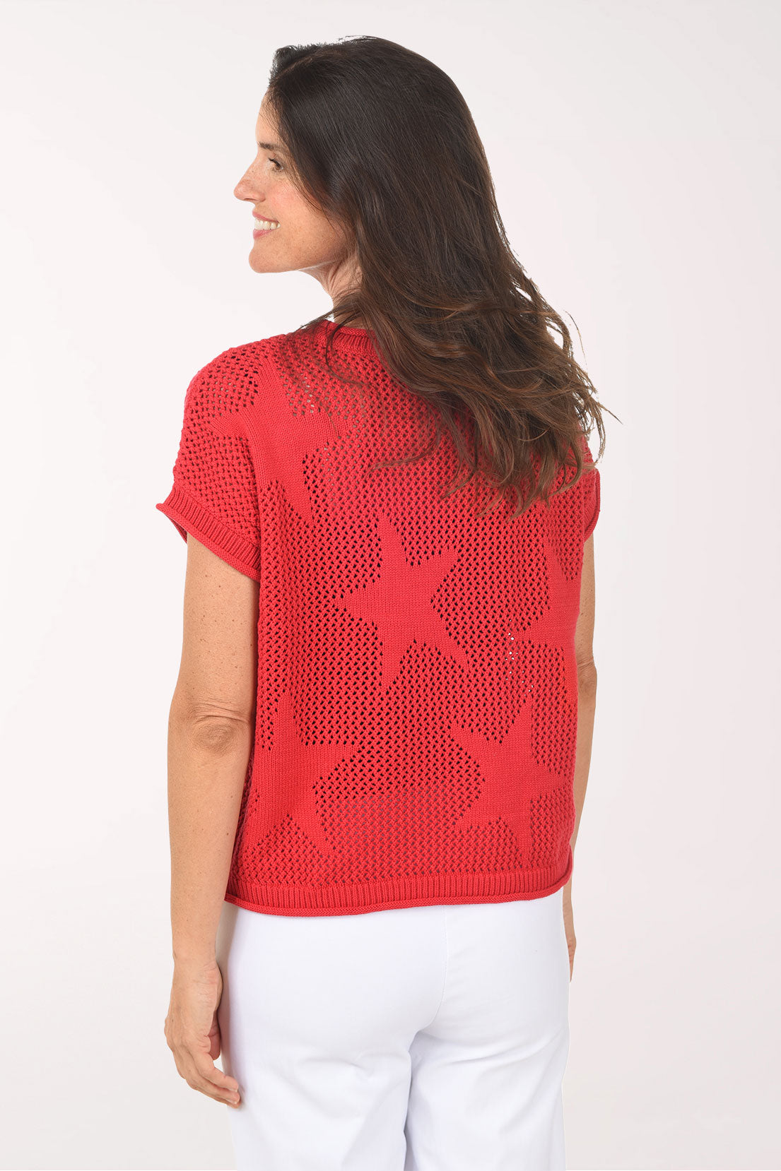 Star Open Knit Short Sleeve Sweater