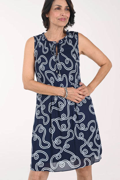 Knotted Rope Sleeveless Pleated Dress