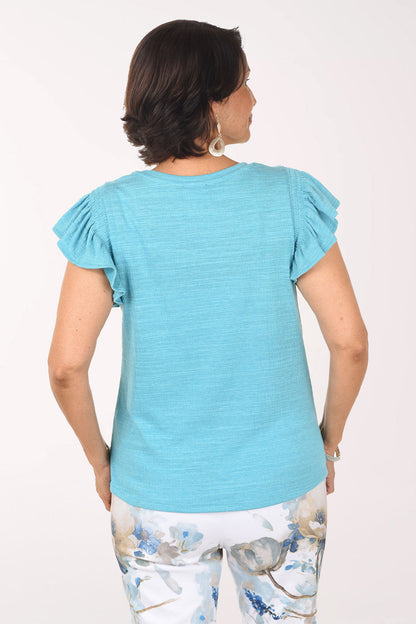 Slub Knit Ruffled Cap Sleeve Top