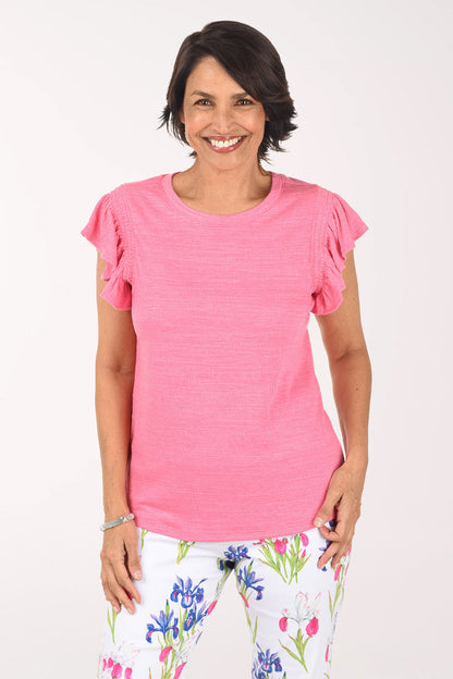 Slub Knit Ruffled Cap Sleeve Top