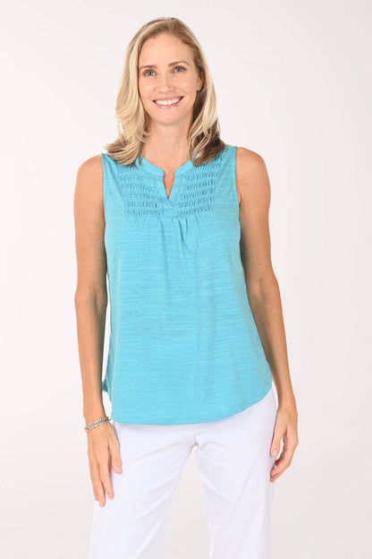 Slub Knit Smocked Front Sleeveless Top