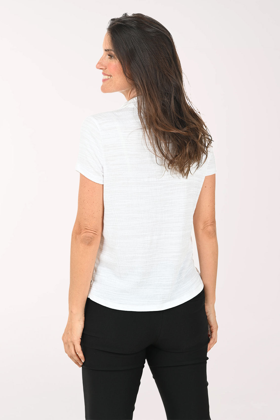 Slub Knit Button-Front Short Sleeve Top