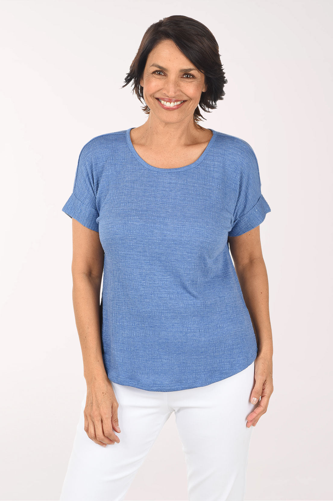 Slub Knit Button Back Short Sleeve Top