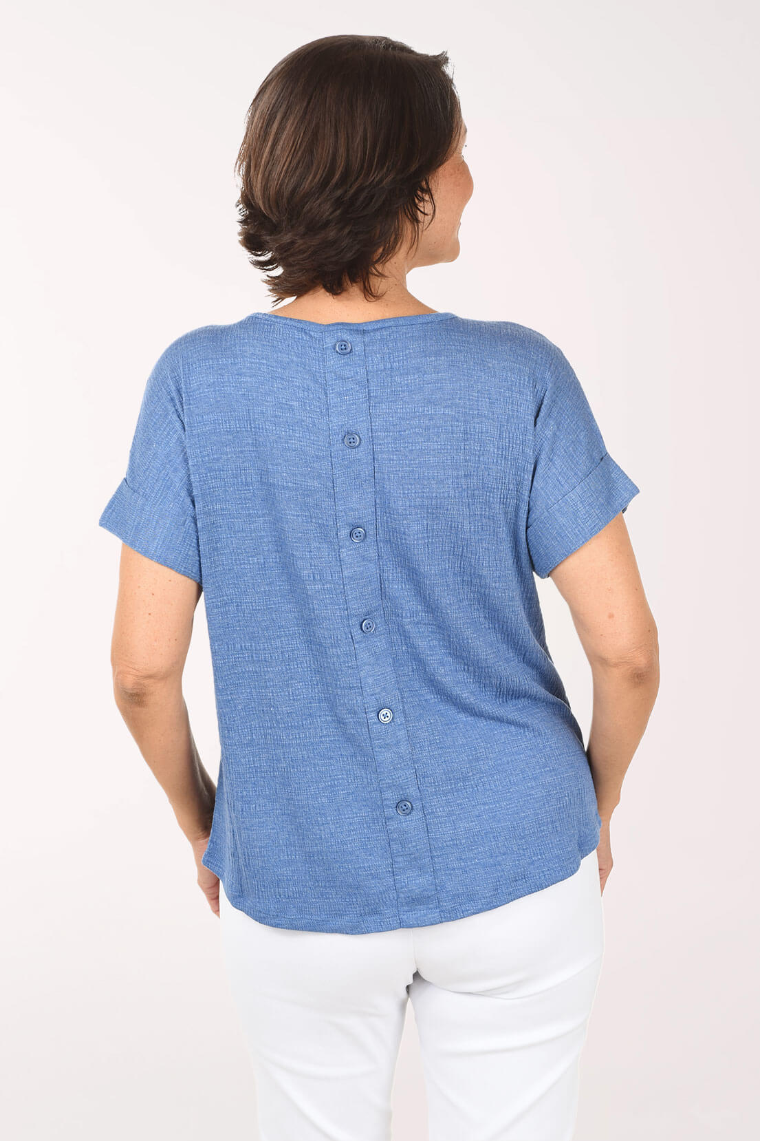 Slub Knit Button Back Short Sleeve Top