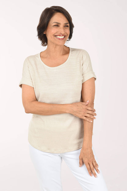 Slub Knit Button Back Short Sleeve Top
