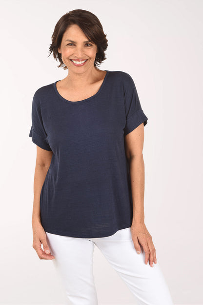Slub Knit Button Back Short Sleeve Top