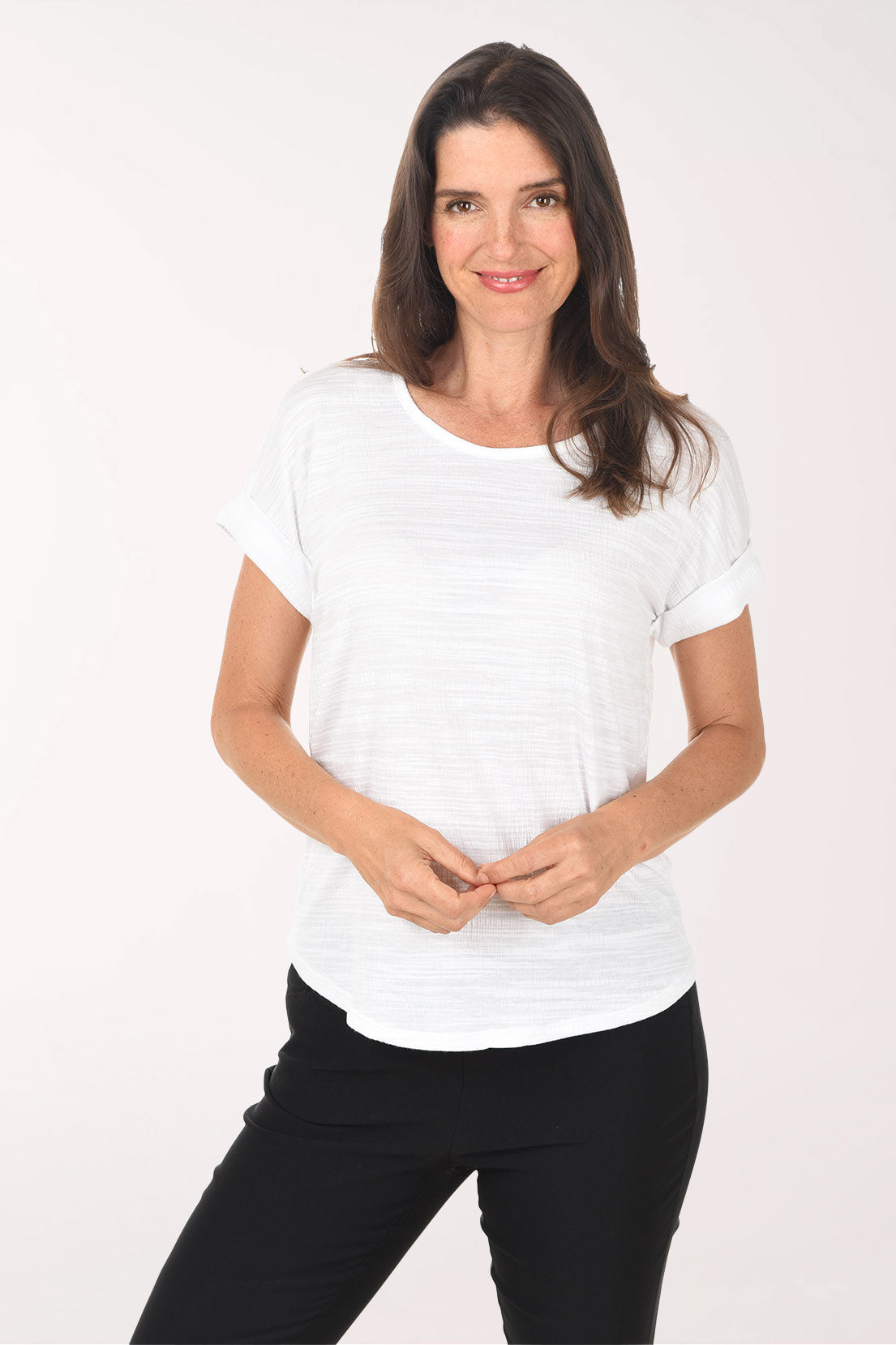 Slub Knit Button Back Short Sleeve Top
