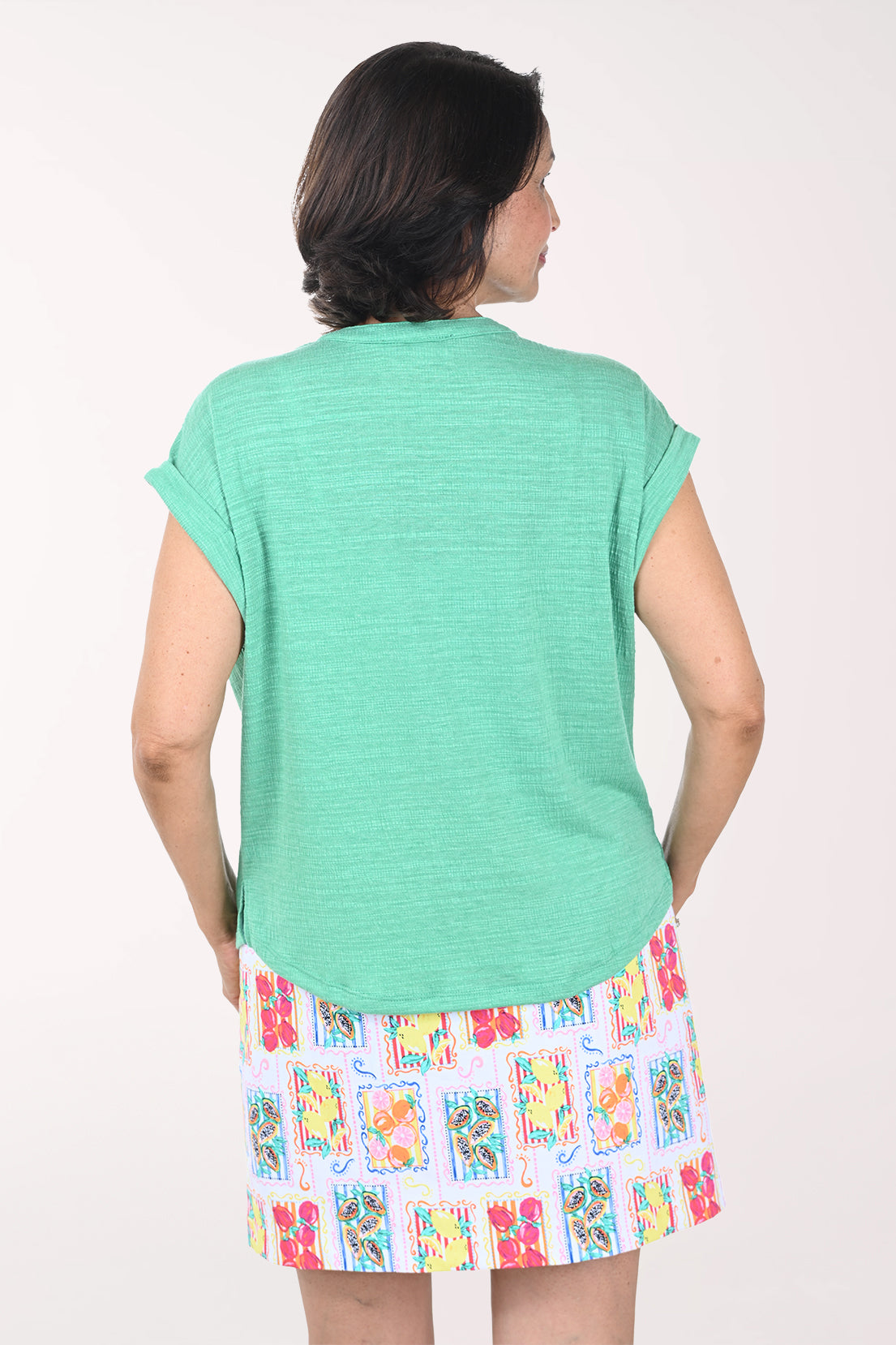 Smocked Shoulder Button-Front Top