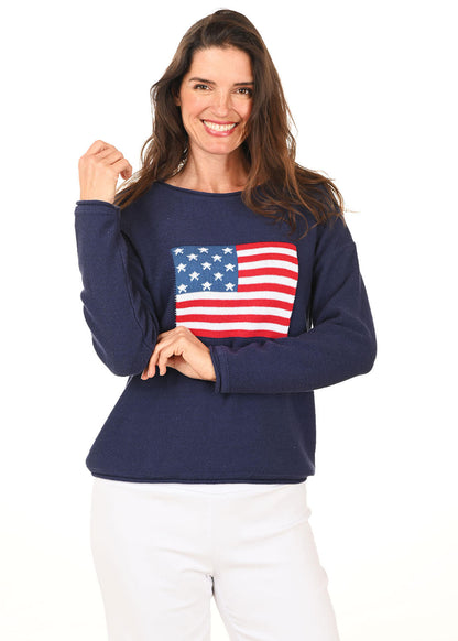 American Flag Rolled Crewneck Sweater