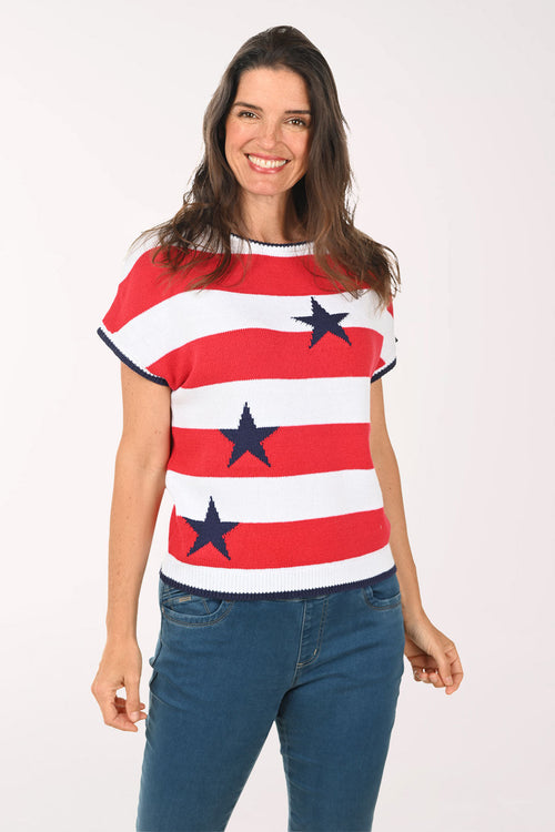 Stripes And Stars Short Sleeve Sweater