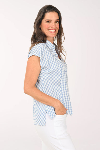 Gingham Collared Cap Sleeve Blouse