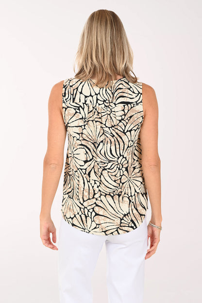 Seashell Button-Front Sleeveless Blouse