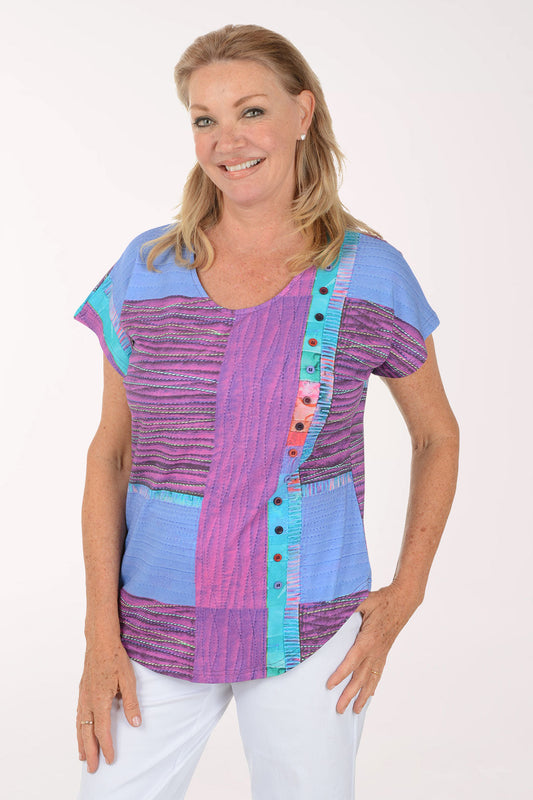 Lexi Offset Button Short Sleeve Top