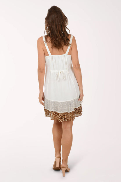 Natural Animal Print Hem Sleeveless Dress