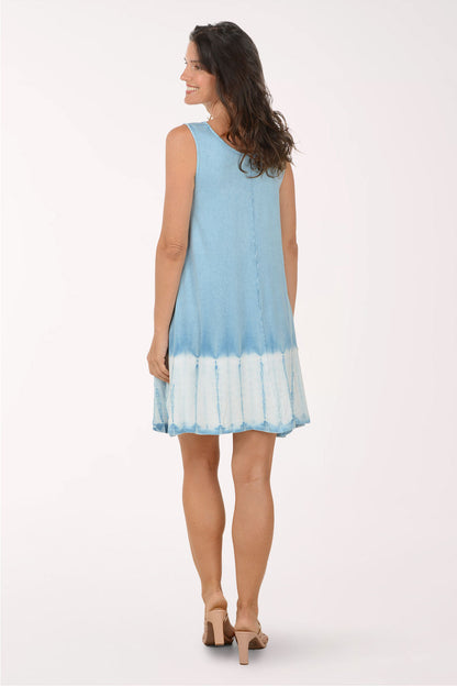 Chambray Tie-Dye Hem Sleeveless Dress