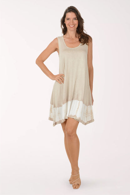Champagne Tie-Dye Hem Sleeveless Dress