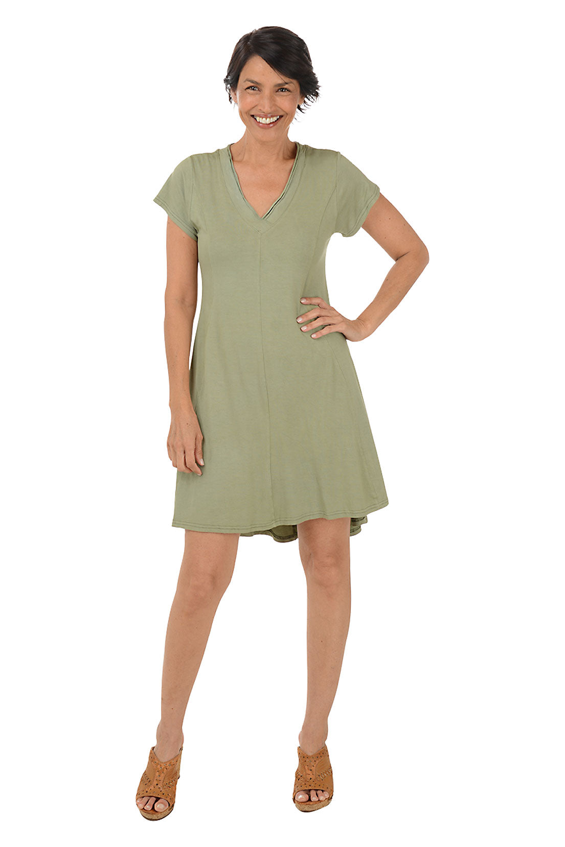Solid Princess Seam Skater Dress