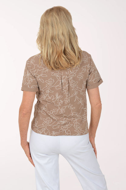 Sketched Flowers Twist Hem Shirt