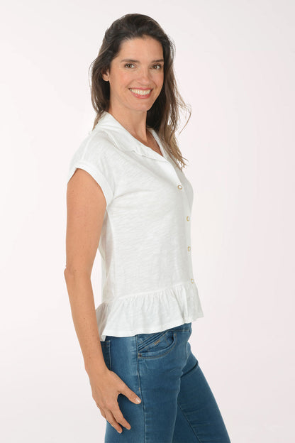Ruffled Peplum Hem Button Front Top