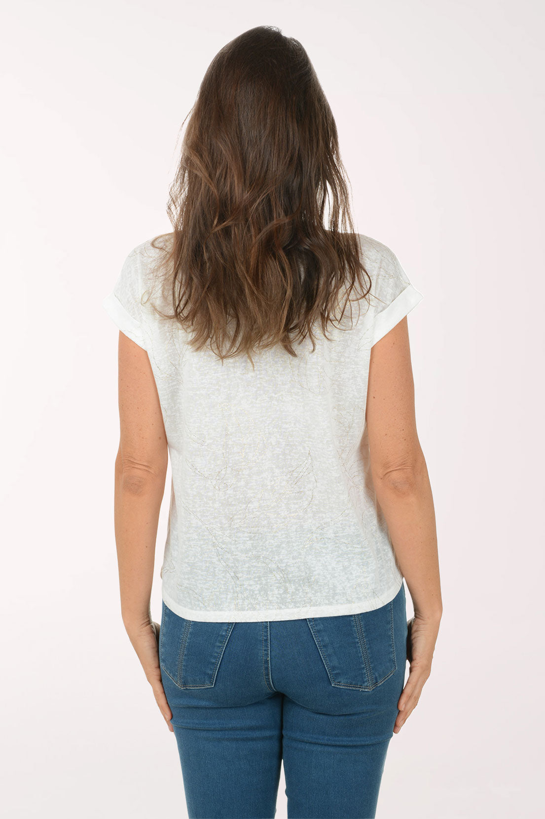 Floral Gold Grommet Shoulder Tee