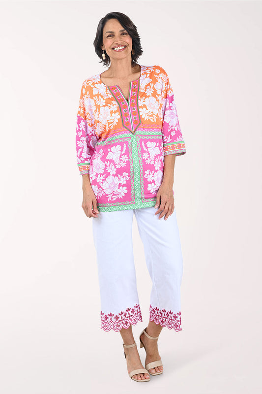 Hothouse Floral Embroidered Denim Crop Pant
