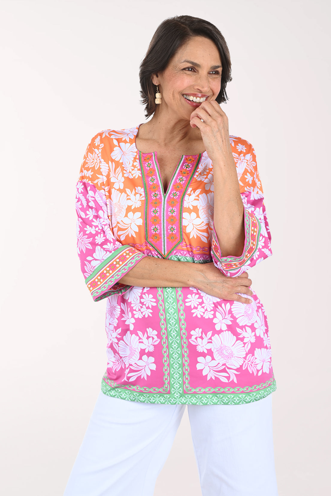 Hothouse Florals Embroidered Neck Tunic