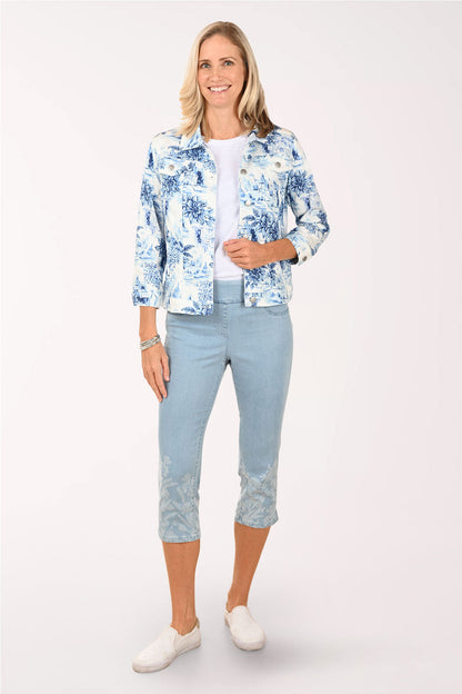 French Riviera Floral Denim Capri Pant