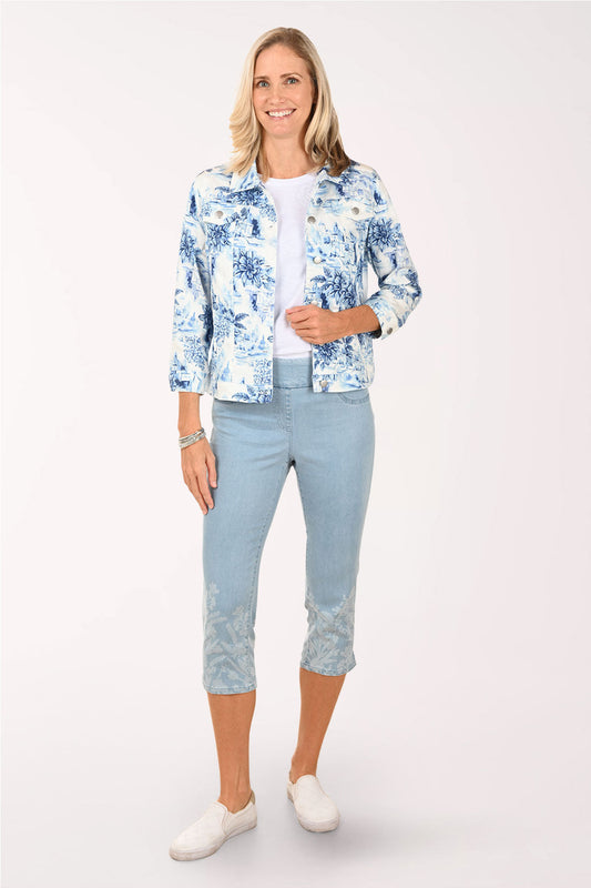 French Riviera Floral Denim Capri Pant