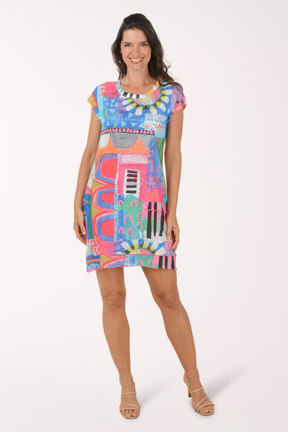 Bold Pastel Cap Sleeve Dress