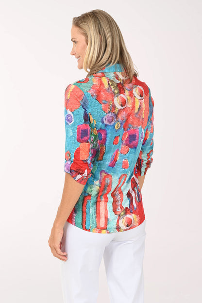 Vivid Abstract Slub-Knit Shirt