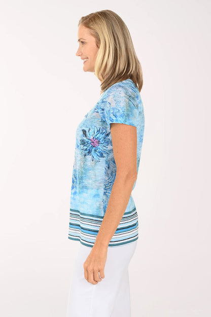 Striped Daisies V-Neck Tee