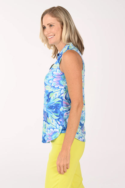 Pastel Floral UPF50 Sleeveless Polo Top