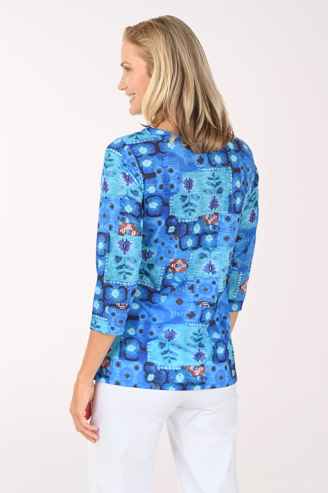 Pennyroyal Patchwork 3/4 Sleeve Knit Top