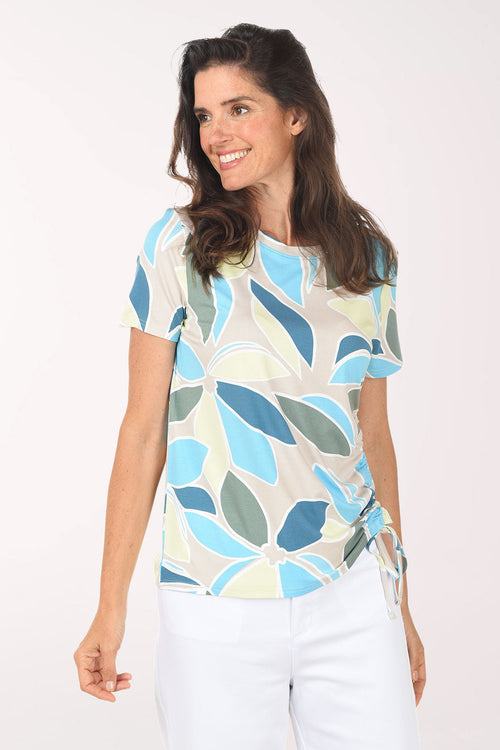 Aqua Sky Floral Side Ruched Tee