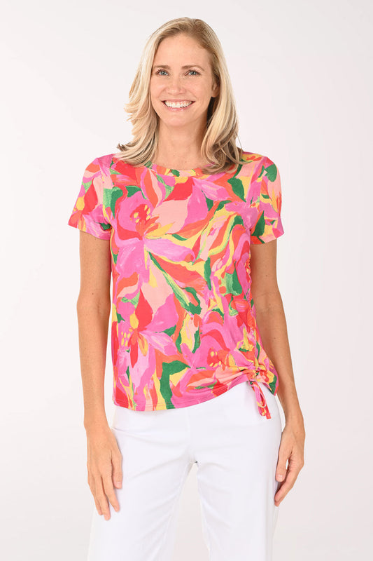 Pink Glowing Orchids Side Ruched Tee