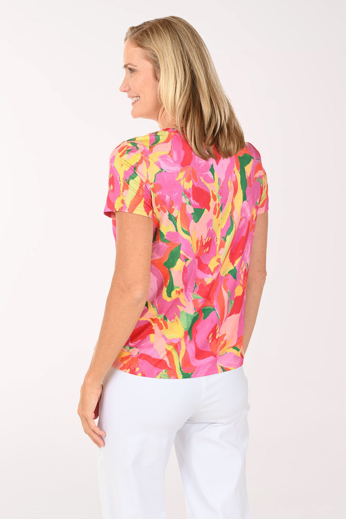 Pink Glowing Orchids Side Ruched Tee