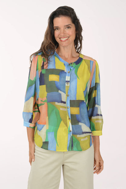Mojito Abstract Silky Collarless Shirt