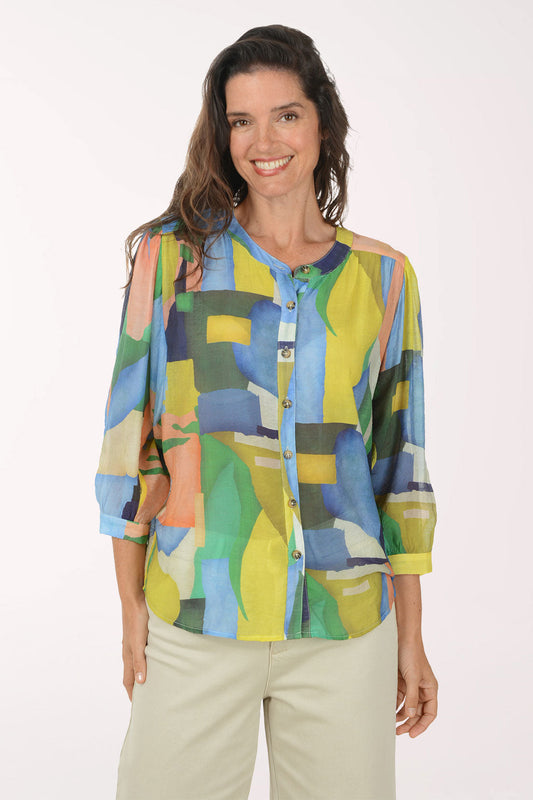 Mojito Abstract Silky Collarless Shirt