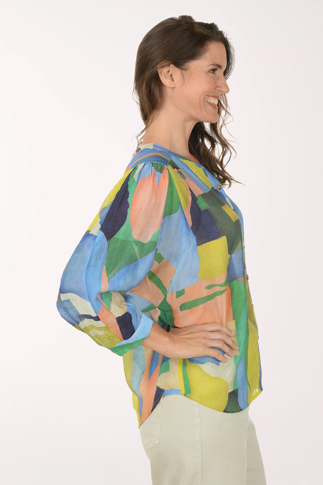Mojito Abstract Silky Collarless Shirt