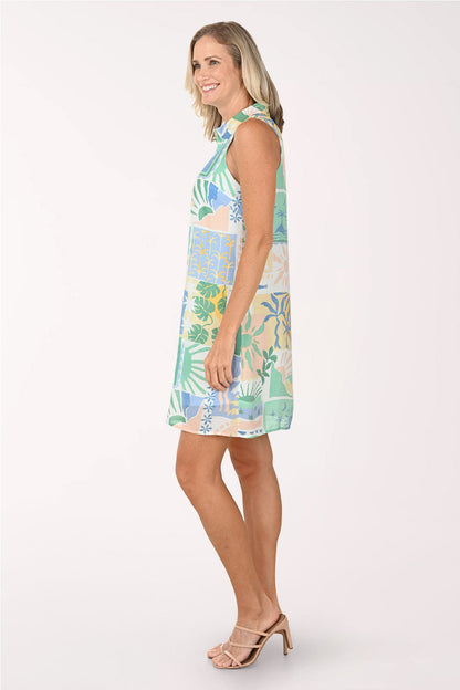 Seagulls Zip Neck Sleeveless Dress
