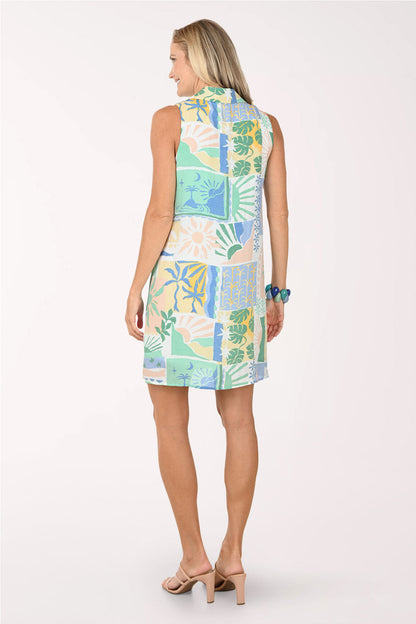 Seagulls Zip Neck Sleeveless Dress